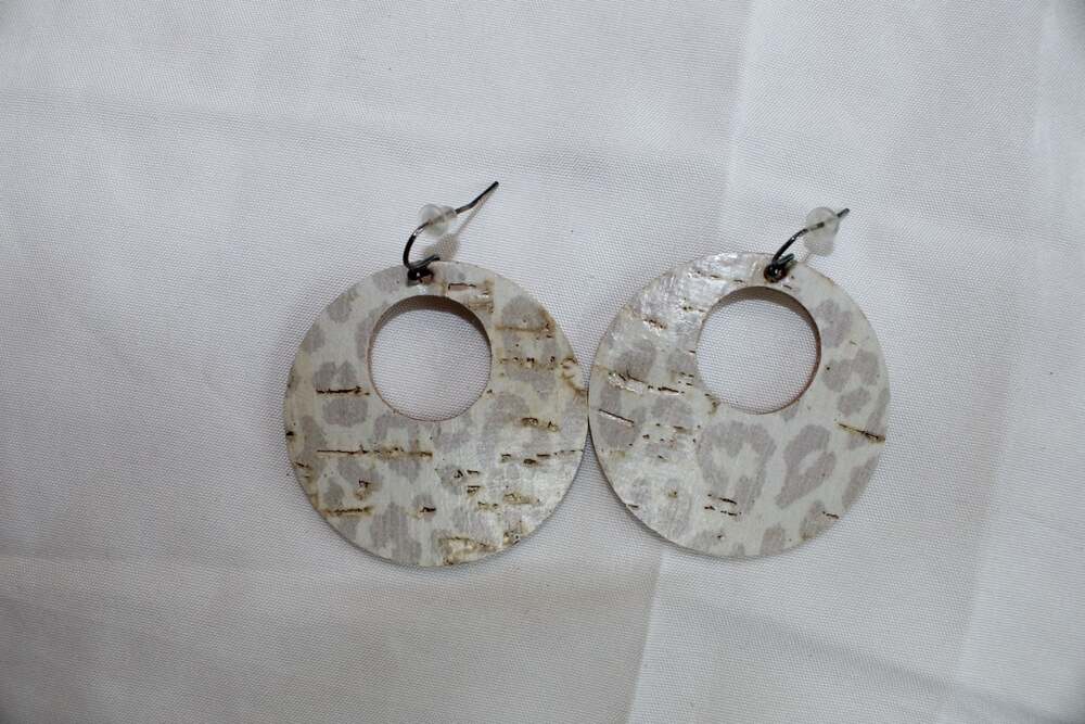 Nude Leopard Print Cork Open Circle Dangle Earrings